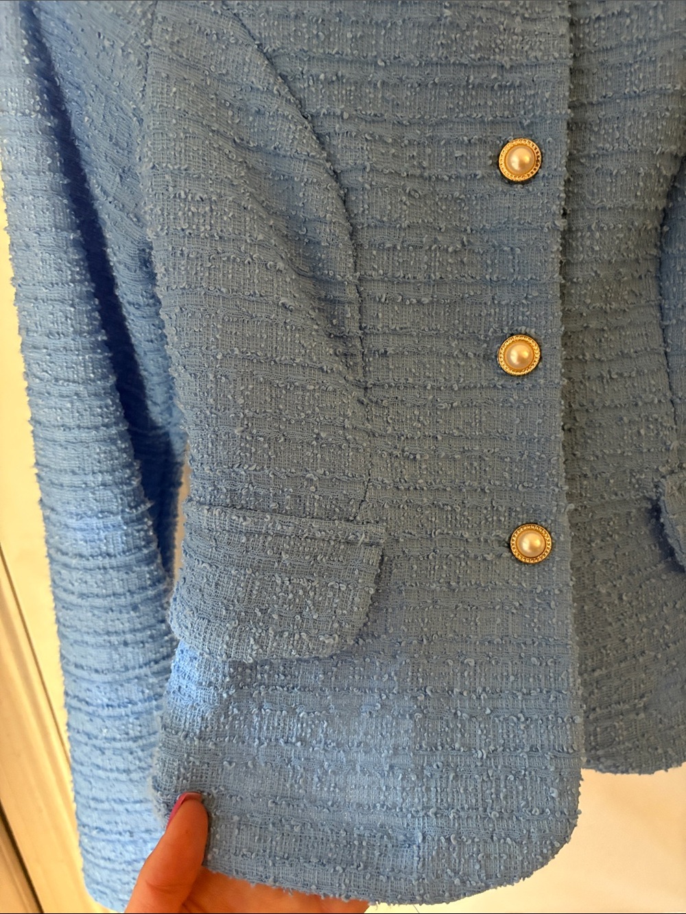 SHEIN Sky Blue Tweed Button-Front Blazer & Skirt Set - Picture 6 of 14